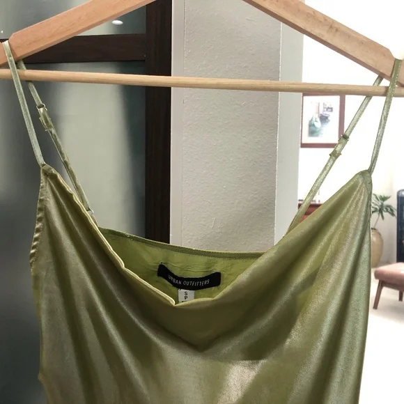 Urban Outfitters "Mallory" Slip Dress - Metallic Lime Size S - Picture 6 of 12